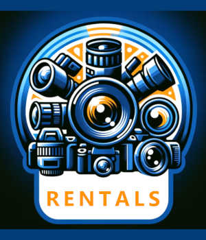 Rentals logo with a robotic arms holding cameras