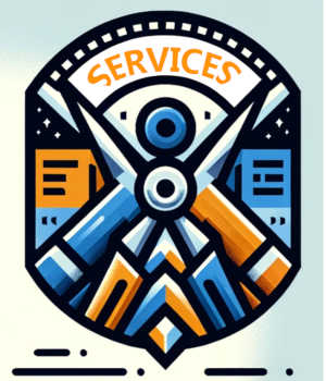Services logo featuring a film reel and editing tools
